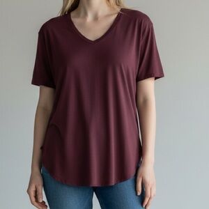 American Eagle Soft & Sexy Maroon V-Neck Hi-Low Tunic T-Shirt